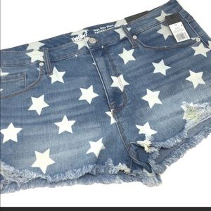 Star print denim shorts